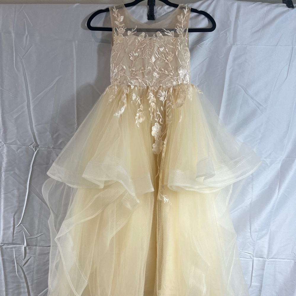 Girls Ivory Lace Tulle High Low Dress Flower Girl Wedding Pageant Fairy Dress